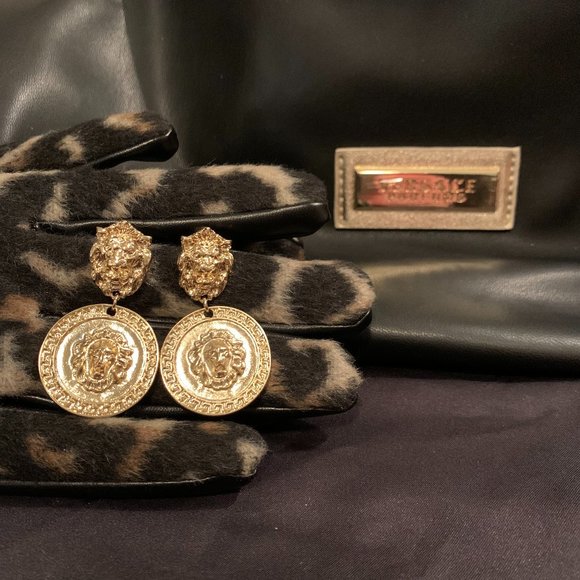 Lions Head Statement Earrings - Gold - Picture 4 of 8